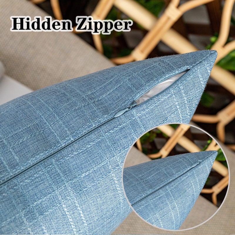 K KEVIN TEXTILE Kevin Textile Pack of 2 Outdoor Waterproof Throw Pillow Covers Decorative Farmhouse Checkered Square Solid Cushion Cases for Patio Garden Porch Sofa Light Blue 18x18 inch - Image 3